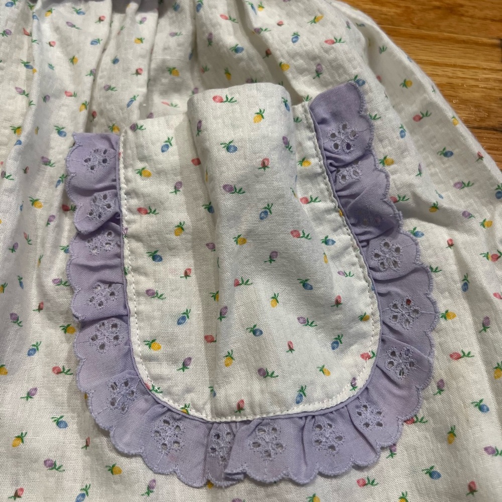 Vintage Unbranded Purple, Pink, Blue and Yellow Flower Print Sundress w/ Lace - Picture 6 of 10